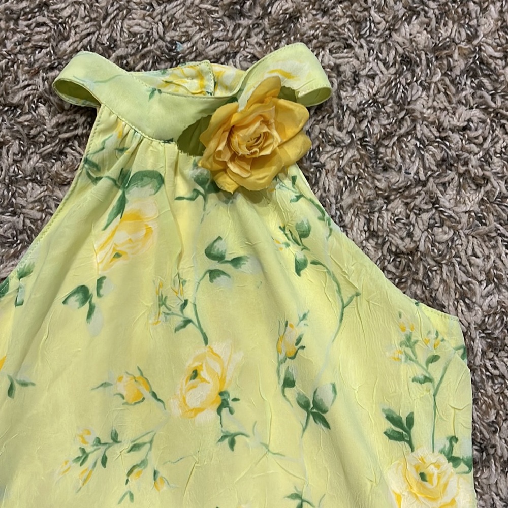 CHILDRENS PLACE YELLOW ROSES FLORAL CHIFFON HALTER CORSAGE DRESS 4 4T EUC - Picture 2 of 4